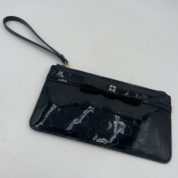 Kate Spade Black Polka Dot Embossed Patent Leather Wristlet Strap Gold Handle - Picture 5 of 5